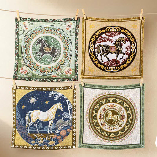 Ownkoti Vintage Horse Zodiac Cotton Gauze Towel - Colorful - Set of 4 - 14"W*14"L - image 0