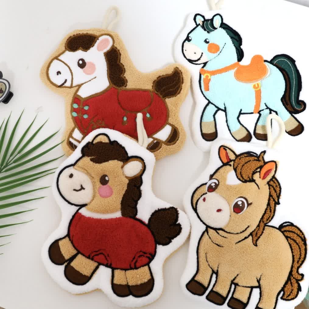 Ownkoti Cartoon Pony Hangable Bathroom Hand Towel - Colorful - Set of 4 - 8"W*10"L - image 0