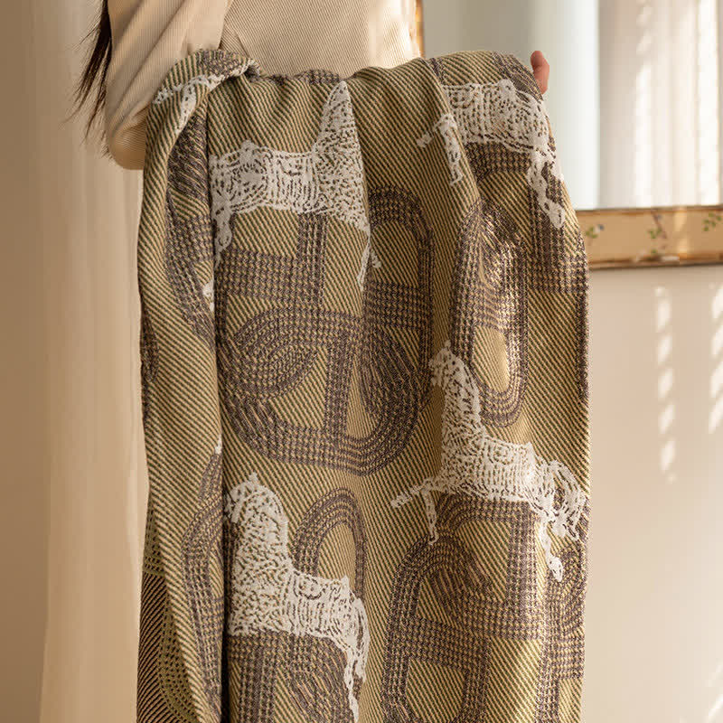 Ownkoti Horse & Geometric Pattern Cotton Bath Towel - Dark Green - 31"W*63"L - image 0