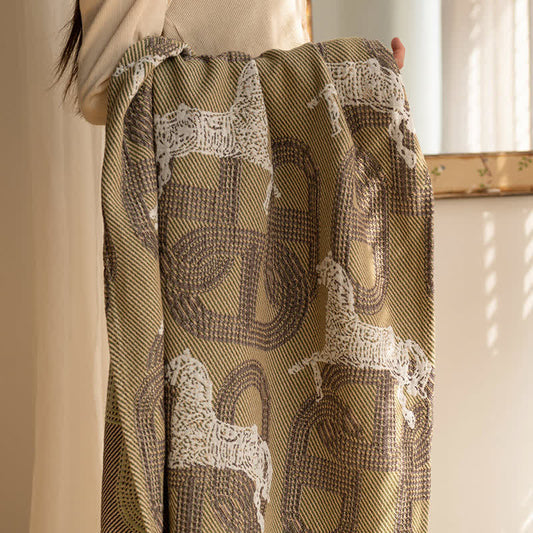 Ownkoti Horse & Geometric Pattern Cotton Bath Towel - Dark Green - 31"W*63"L - image 0