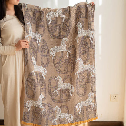 Ownkoti Horse & Geometric Pattern Cotton Bath Towel - Coffee - 31"W*63"L - image 10