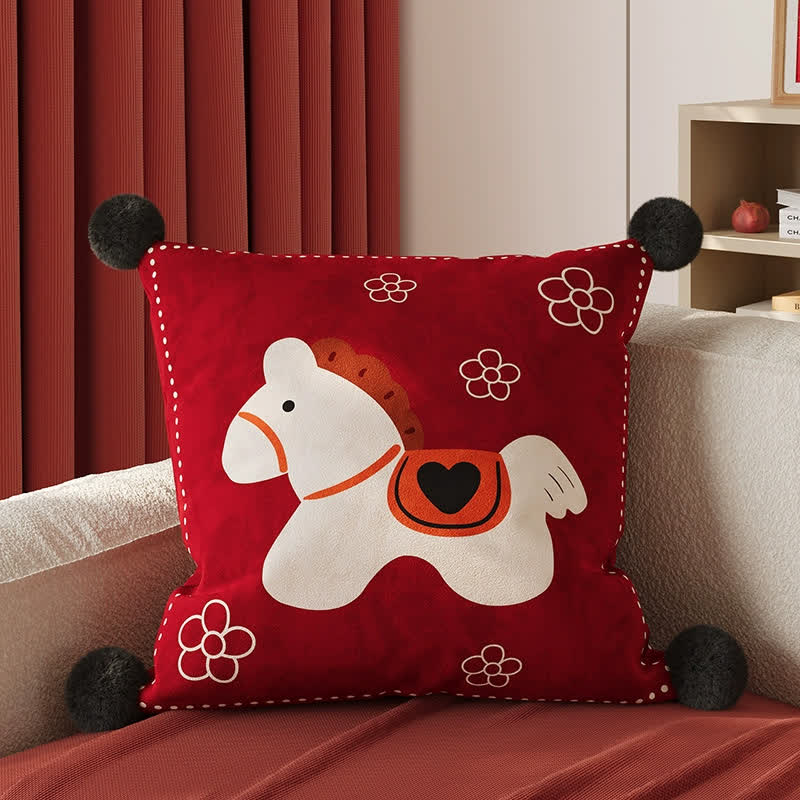 Ownkoti Festive Pony Print Square Throw Pillow Cover - 2PCS: White Horse - 19" x 19" - image 3