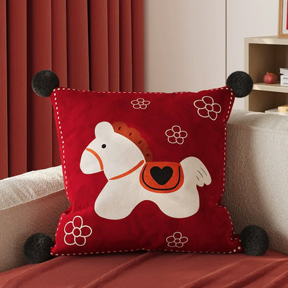 Ownkoti Festive Pony Print Square Throw Pillow Cover - 2PCS: White Horse - 19" x 19" - image 3