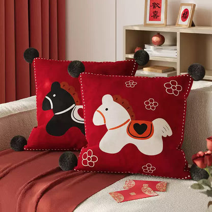 Ownkoti Festive Pony Print Square Throw Pillow Cover - 2PCS: Black Horse + White Horse - 19" x 19" - image 0