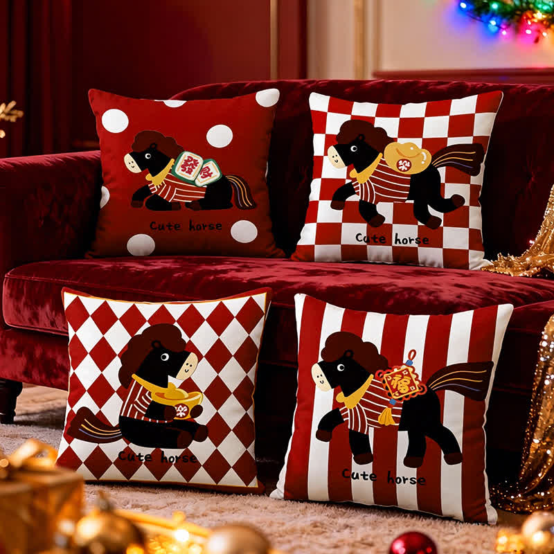 Ownkoti Cute Cartoon Pony Square Pillow Cover - Set (A + B + C + D) - 4PCS - 18" x 18" - image 0