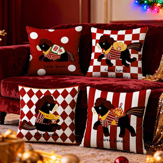 Ownkoti Cute Cartoon Pony Square Pillow Cover - Set (A + B + C + D) - 4PCS - 18" x 18" - image 0