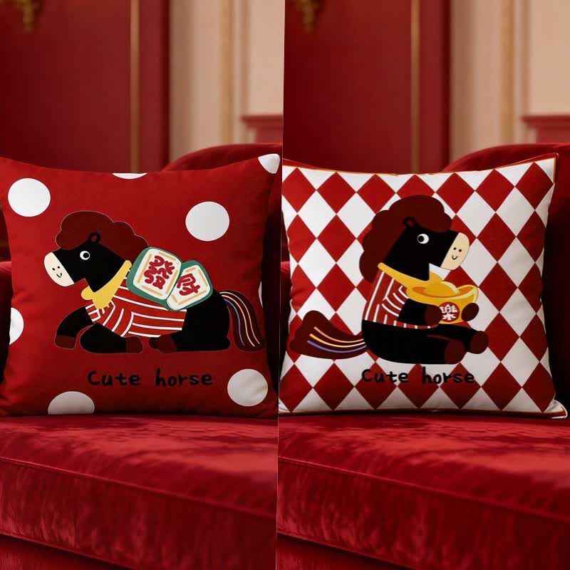 Ownkoti Cute Cartoon Pony Square Pillow Cover - Set (C + D) - 2PCS - 18" x 18" - image 2