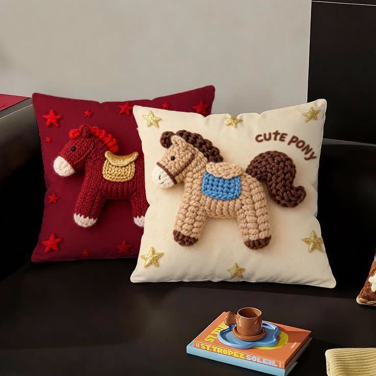 Ownkoti Yarn Pony Print Throw Pillow Cover - image 0