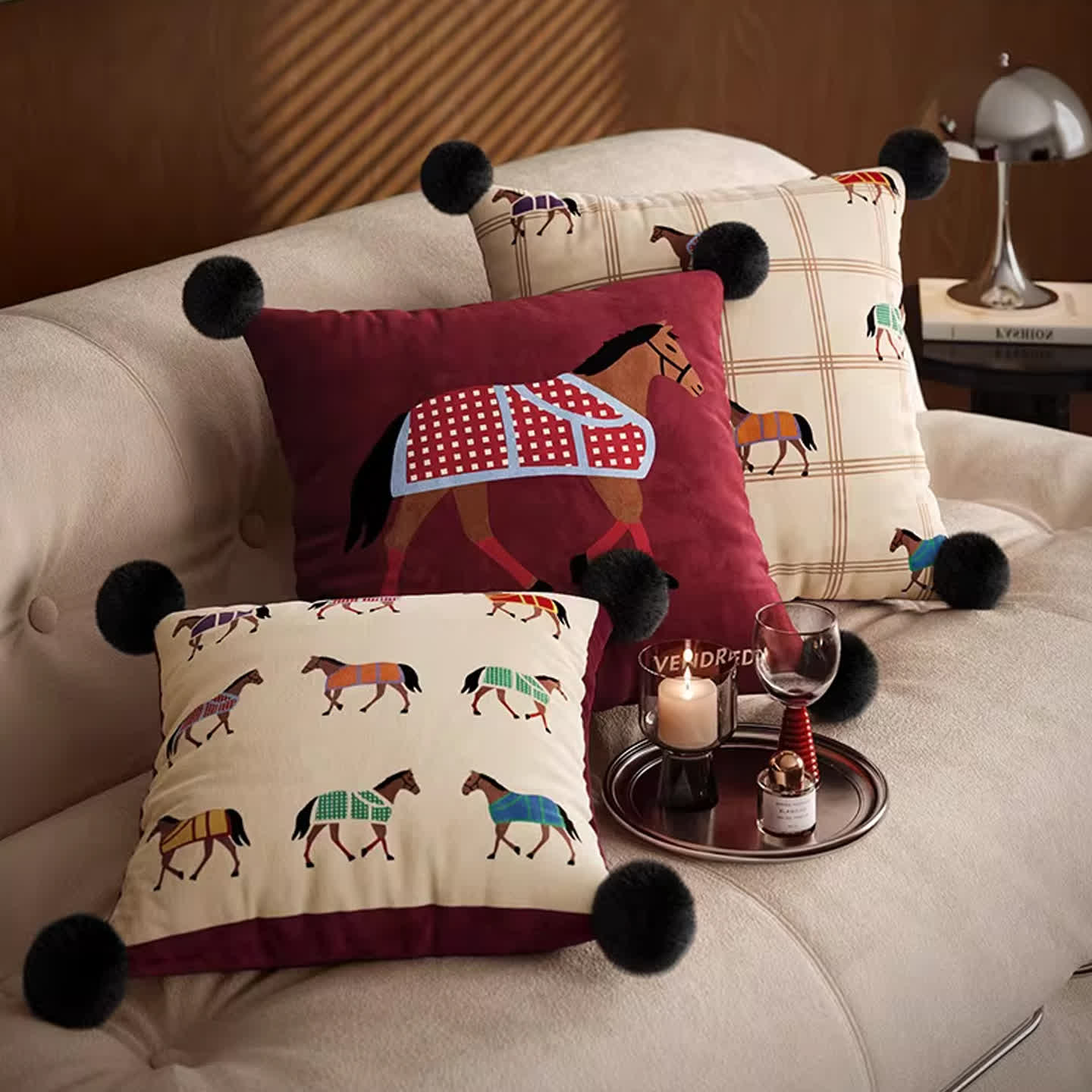 Ownkoti Horse-themed Print Square Throw Pillow Cover - 3PCS: A+B+C - 19" x 19" - image 1