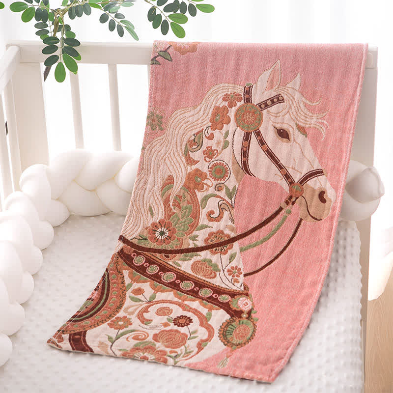 Ownkoti Floral Horse Cotton Gauze Towel - Pink - 14"W x 29"L - image 0