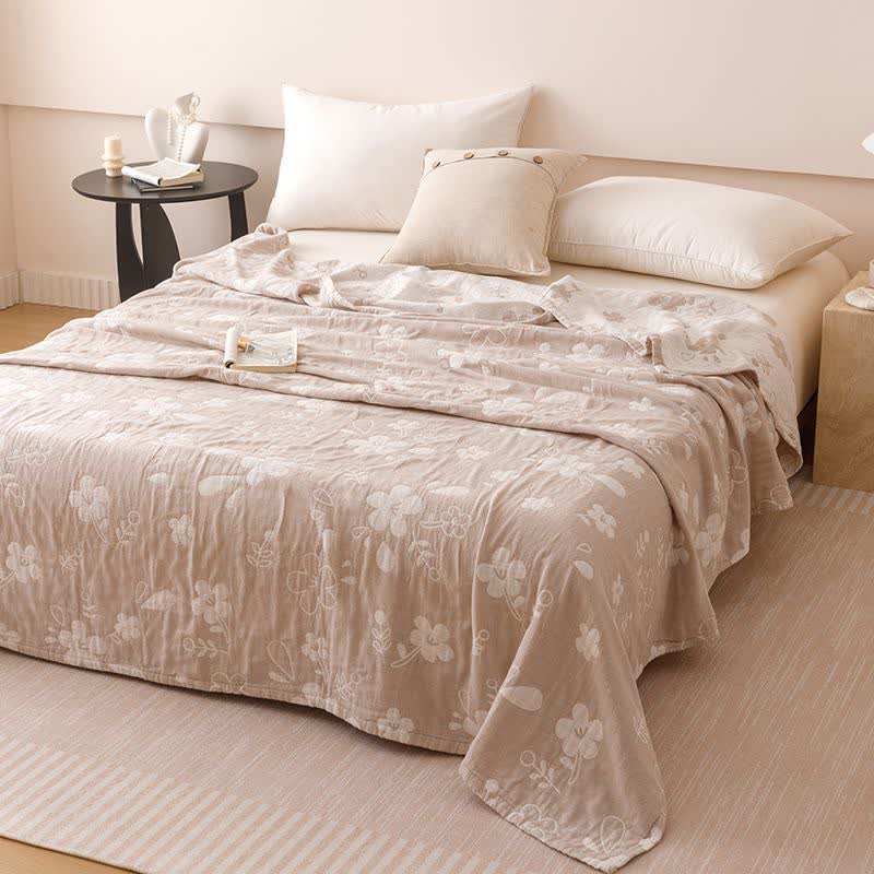 Ownkoti Elegant Floral Jacquard Cotton 3-Layer Gauze Quilt - Camel - Queen - image 7