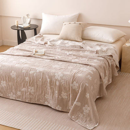 Ownkoti Elegant Floral Jacquard Cotton 3-Layer Gauze Quilt - Camel - Queen - image 7