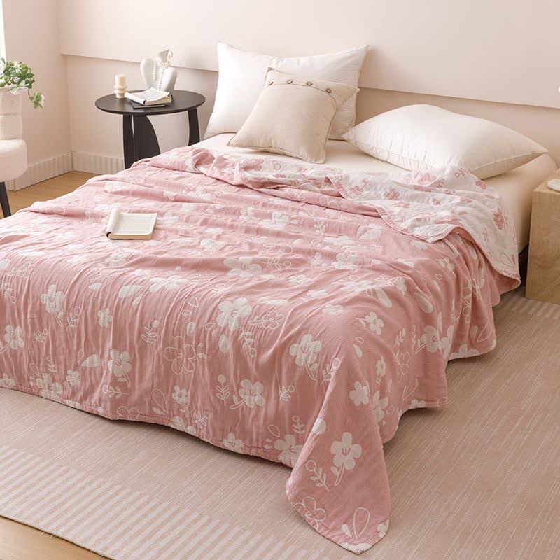 Ownkoti Elegant Floral Jacquard Cotton 3-Layer Gauze Quilt - Pink - Queen - image 1