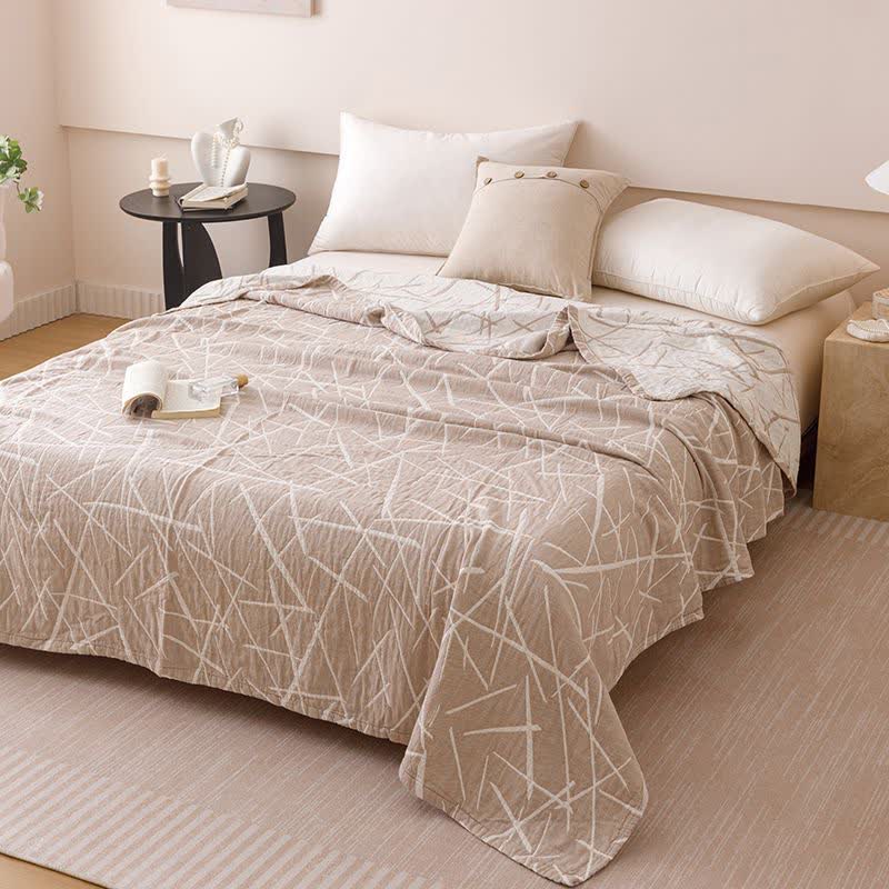 Ownkoti Modern Geometric Jacquard Cotton Gauze Quilt - Camel - Queen - image 5