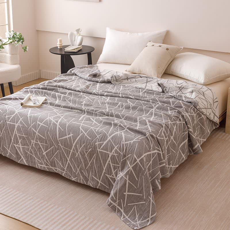 Ownkoti Modern Geometric Jacquard Cotton Gauze Quilt - Gray - Queen - image 1