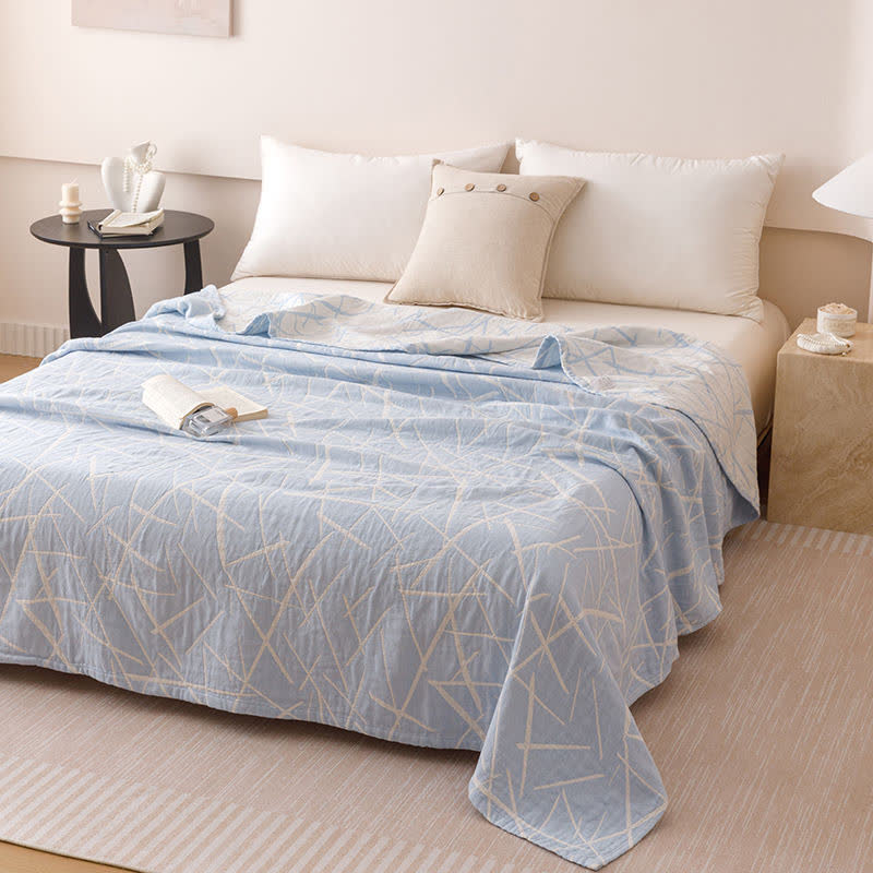 Ownkoti Modern Geometric Jacquard Cotton Gauze Quilt - Blue - Queen - image 3