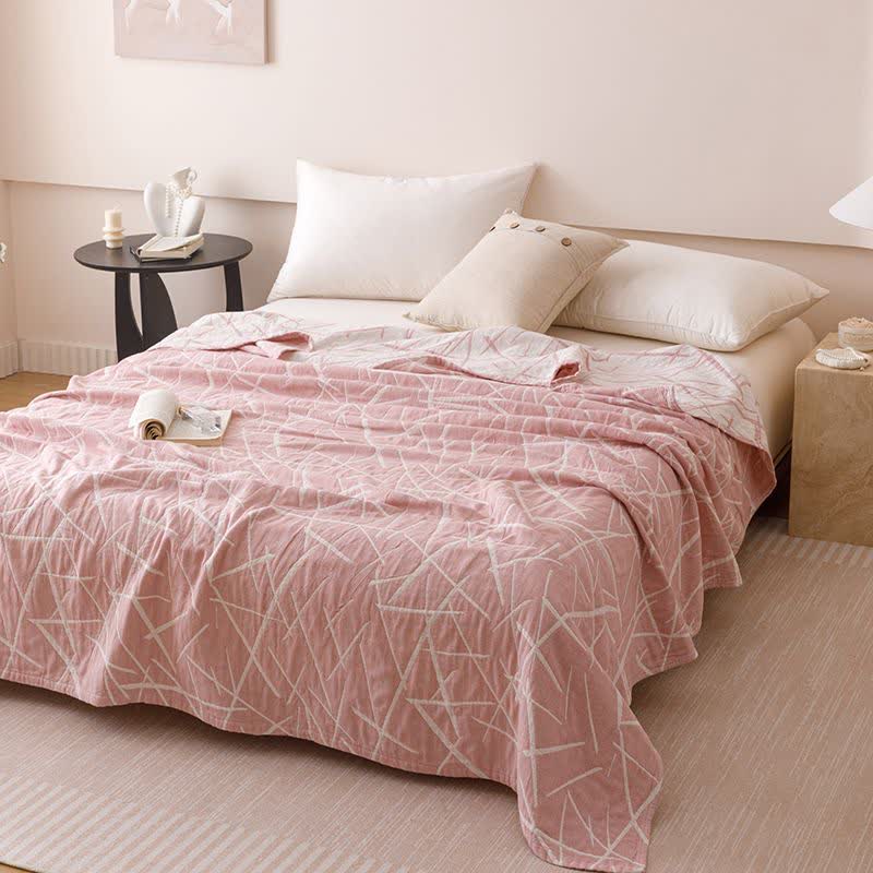 Ownkoti Modern Geometric Jacquard Cotton Gauze Quilt - Pink - Queen - image 0