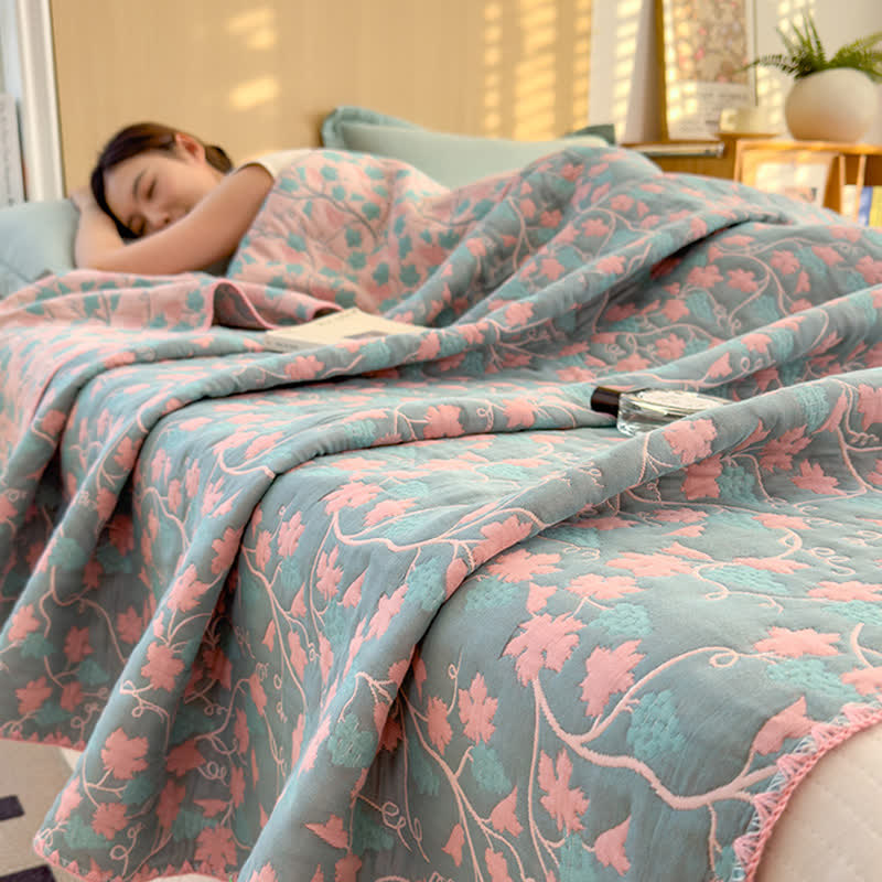 Ownkoti Elegant Botanical Jacquard Cotton Gauze Quilt - Queen - image 0