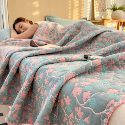 Ownkoti Elegant Botanical Jacquard Cotton Gauze Quilt - Queen - image 0