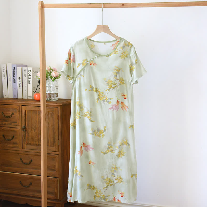 Ownkoti Vintage Oriental Koi Fish & Floral Nightgown - Green - XL - image 0