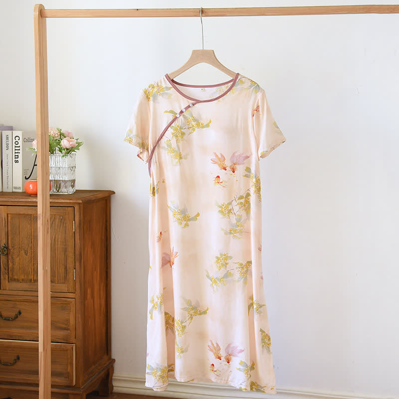 Ownkoti Vintage Oriental Koi Fish & Floral Nightgown - Pink - XL - image 1