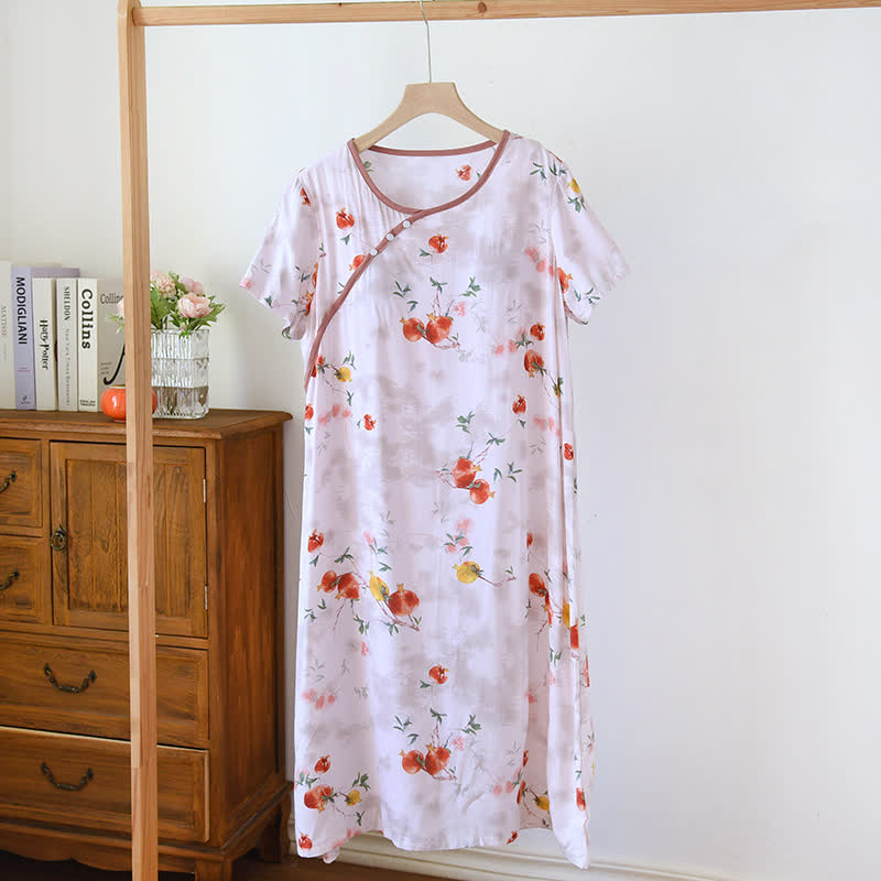 Ownkoti Oriental Style Pomegranate Short Sleeve Nightgown - Pink - XL - image 1
