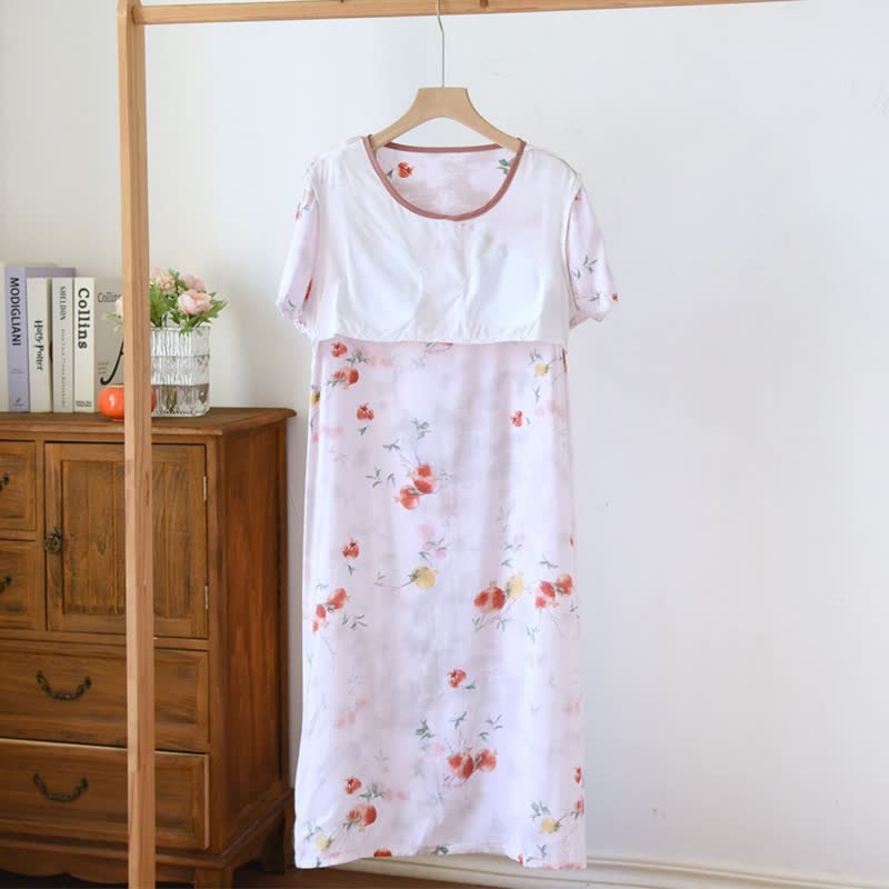 Ownkoti Oriental Style Pomegranate Short Sleeve Nightgown - image 3