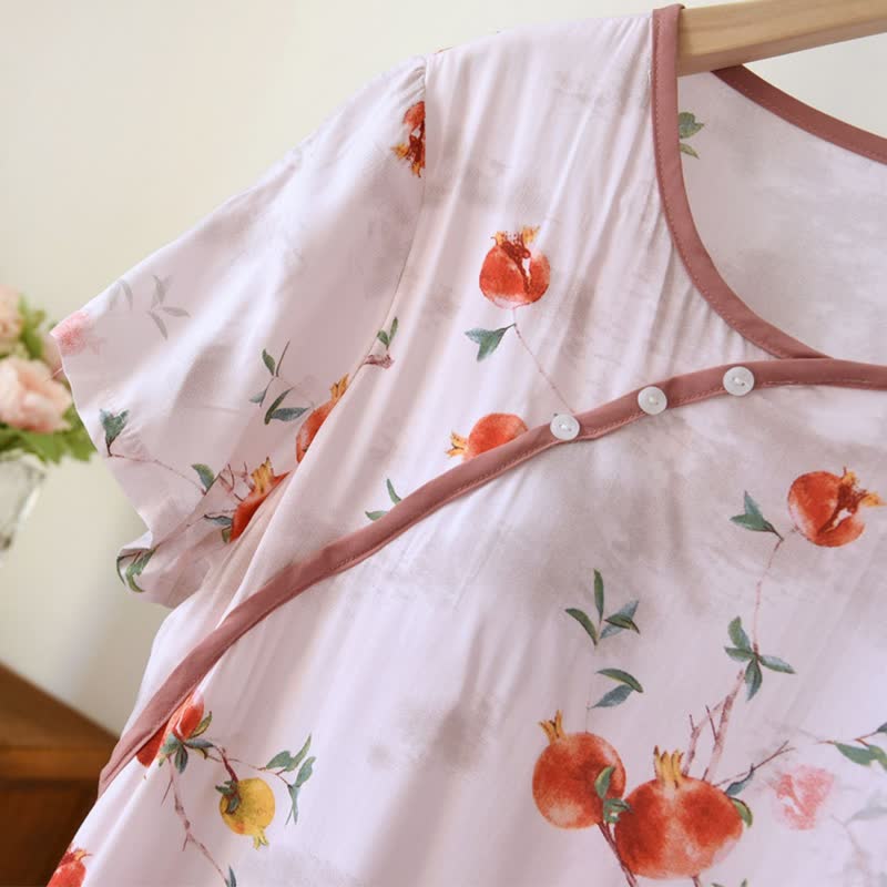 Ownkoti Oriental Style Pomegranate Short Sleeve Nightgown - image 5