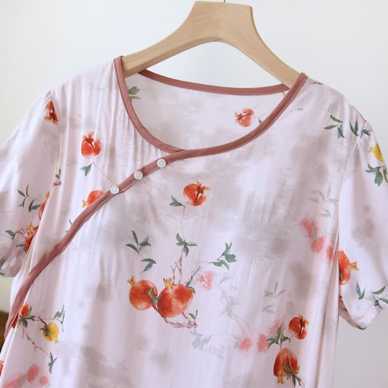 Ownkoti Oriental Style Pomegranate Short Sleeve Nightgown - image 4