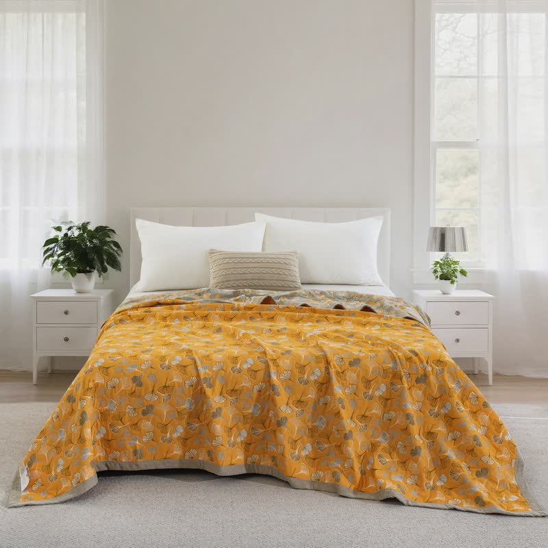 Ownkoti Ginkgo Biloba Organic Cotton Quilt - Bright Yellow - Quilt - Cal King - image 57