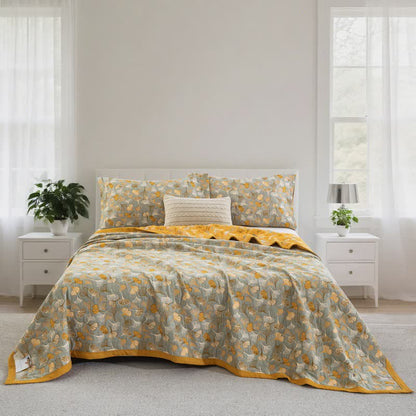 Ownkoti Ginkgo Biloba Organic Cotton Quilt - Light Grey - Quilt with 2PCS Pillowcases - Cal King - image 65