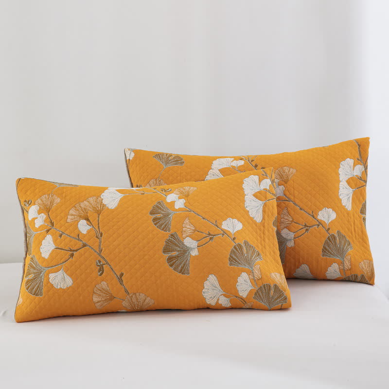 Ownkoti Ginkgo Leaf Organic Cotton Reversible Quilt - Orange - 2PCS Pillowcases - 20" x 36" - image 57