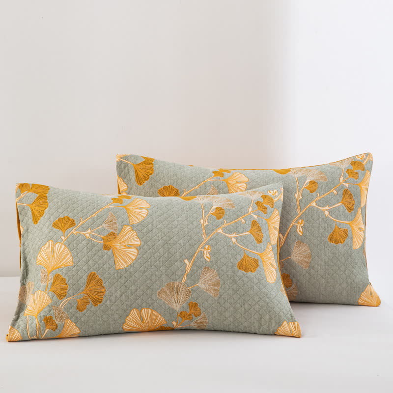 Ownkoti Ginkgo Leaf Organic Cotton Reversible Quilt - Grey - 2PCS Pillowcases - 20" x 36" - image 67