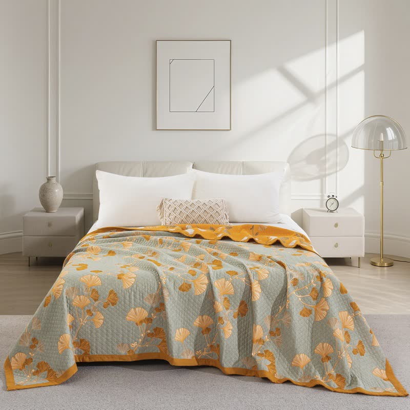 Ownkoti Ginkgo Leaf Organic Cotton Reversible Quilt - Grey - Quilt - Cal King - image 62