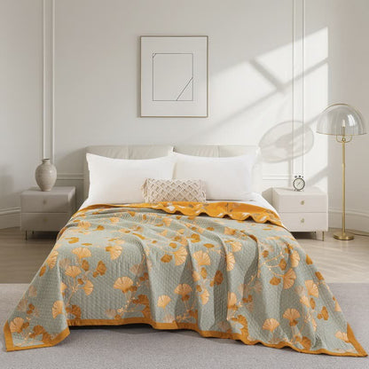Ownkoti Ginkgo Leaf Organic Cotton Reversible Quilt - Grey - Quilt - Cal King - image 62