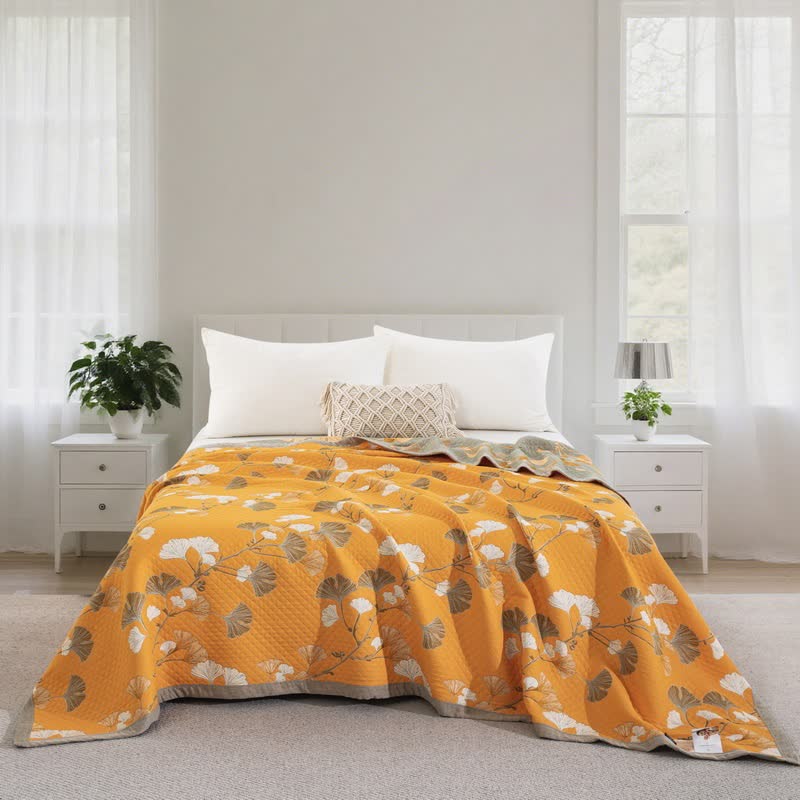 Ownkoti Ginkgo Leaf Organic Cotton Reversible Quilt - Orange - Quilt - Cal King - image 52