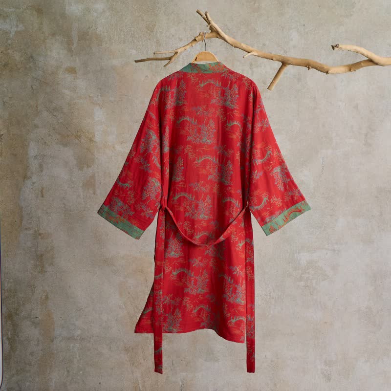 Ownkoti Oriental Bridge & Tree Cotton Kimono Robe - image 2