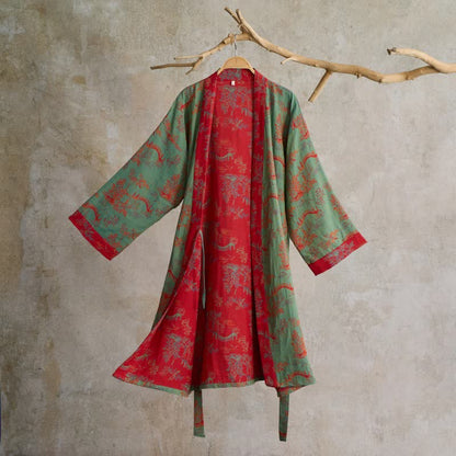 Ownkoti Oriental Bridge & Tree Cotton Kimono Robe - Green - L - image 7
