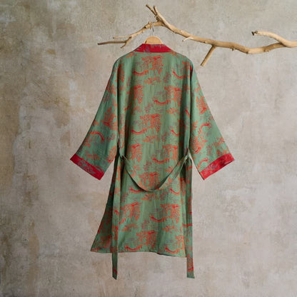 Ownkoti Oriental Bridge & Tree Cotton Kimono Robe - image 8