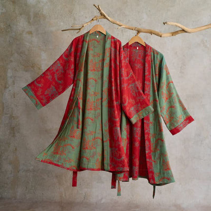 Ownkoti Oriental Bridge & Tree Cotton Kimono Robe - image 1