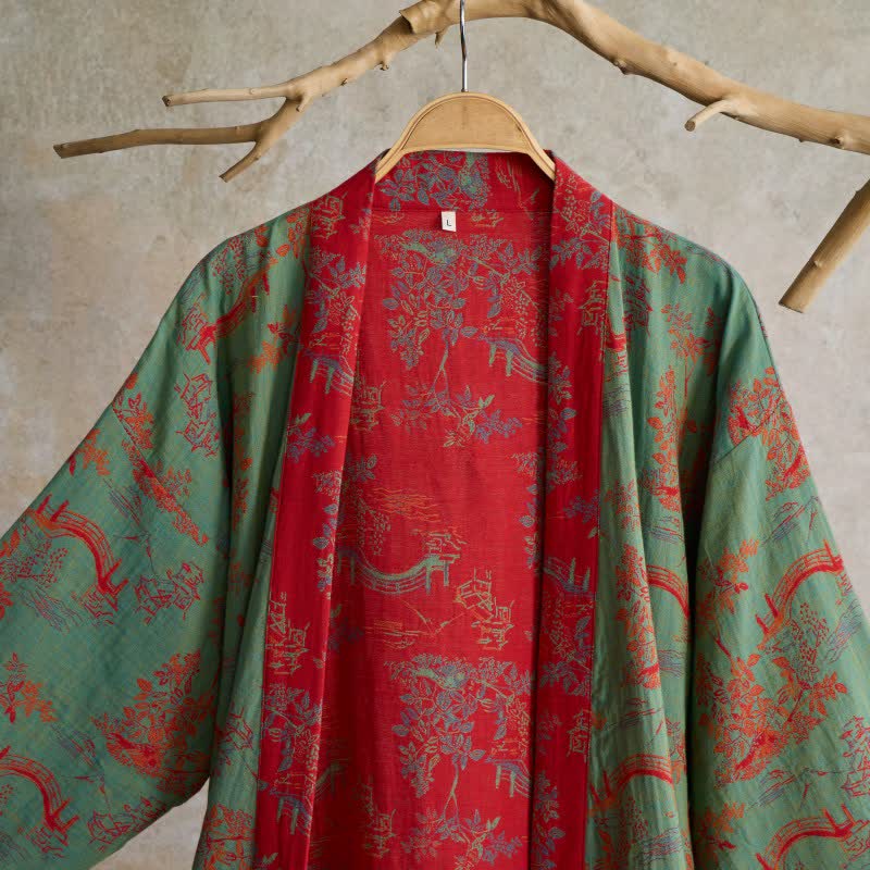 Ownkoti Oriental Bridge & Tree Cotton Kimono Robe - image 10