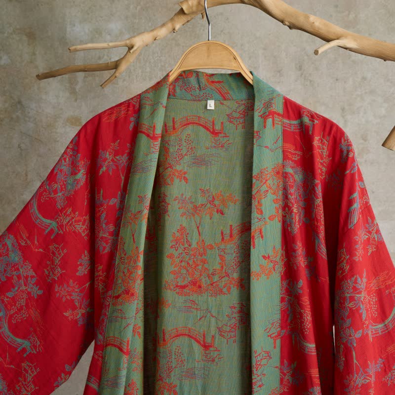 Ownkoti Oriental Bridge & Tree Cotton Kimono Robe - image 3