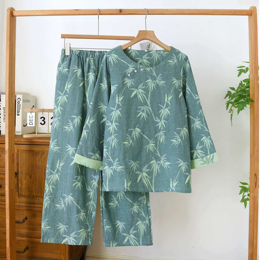 Ownkoti Green Bamboo Jacquard Cotton Gauze Pajamas - Green - XL - image 0