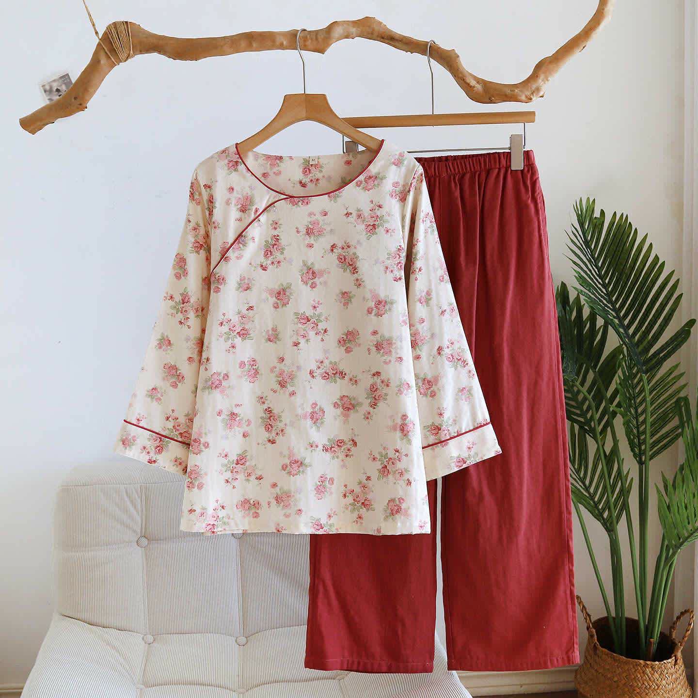 Ownkoti Romantic Rose Cotton Gauze Pajamas - Red - XL - image 0