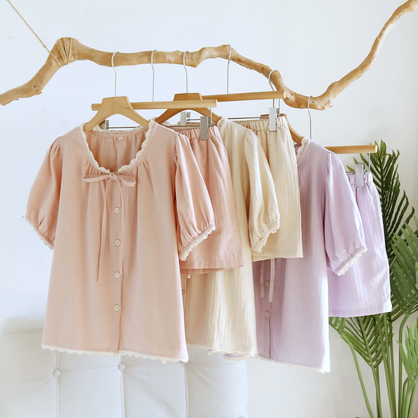 Ownkoti Solid Color Lace-trimmed Short Pajama Set - image 2