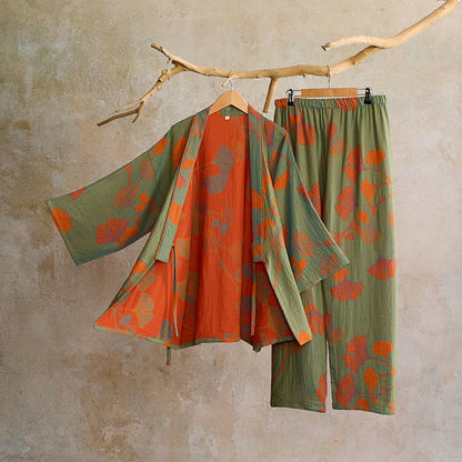 Ownkoti Large Ginkgo Leaf Cotton Kimono Pajamas - image 2
