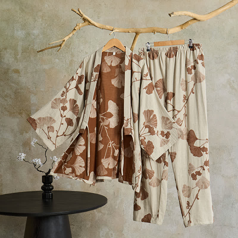 Ownkoti Large Ginkgo Leaf Cotton Kimono Pajamas - image 4