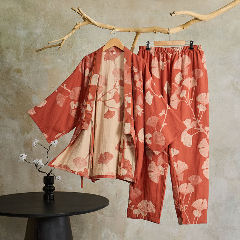 Ownkoti Large Ginkgo Leaf Cotton Kimono Pajamas - image 10