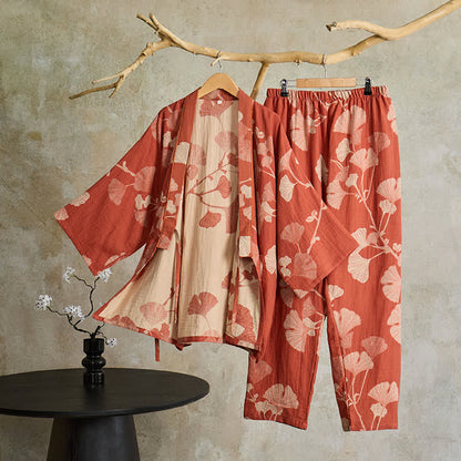 Ownkoti Large Ginkgo Leaf Cotton Kimono Pajamas - image 10