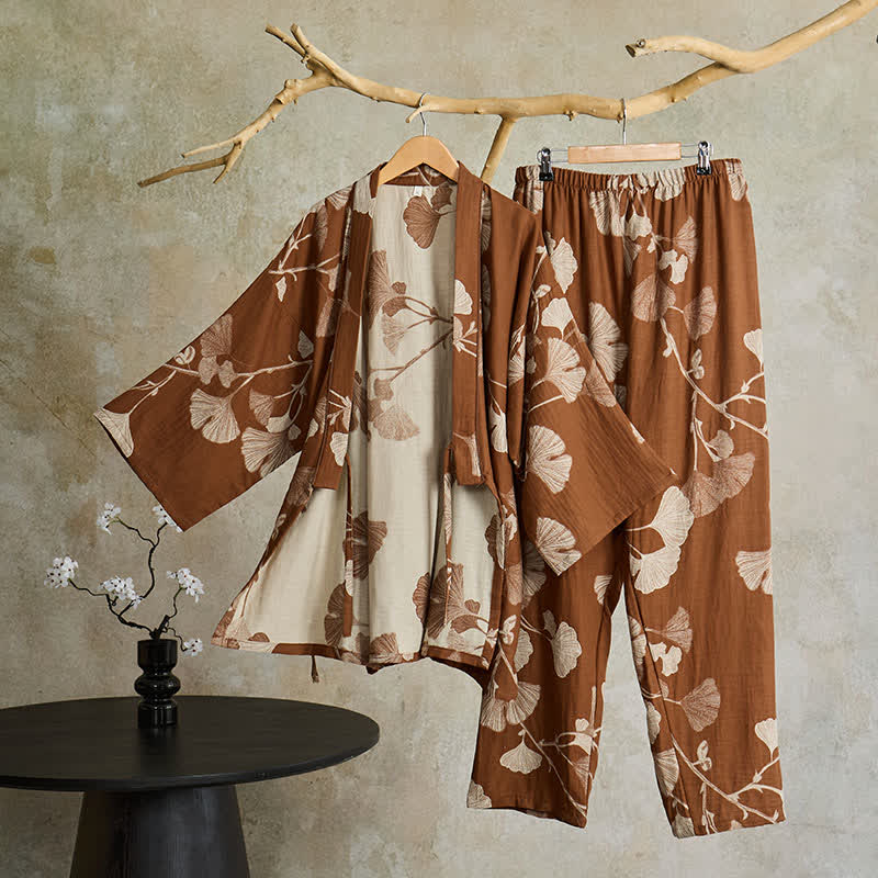 Ownkoti Large Ginkgo Leaf Cotton Kimono Pajamas - image 7